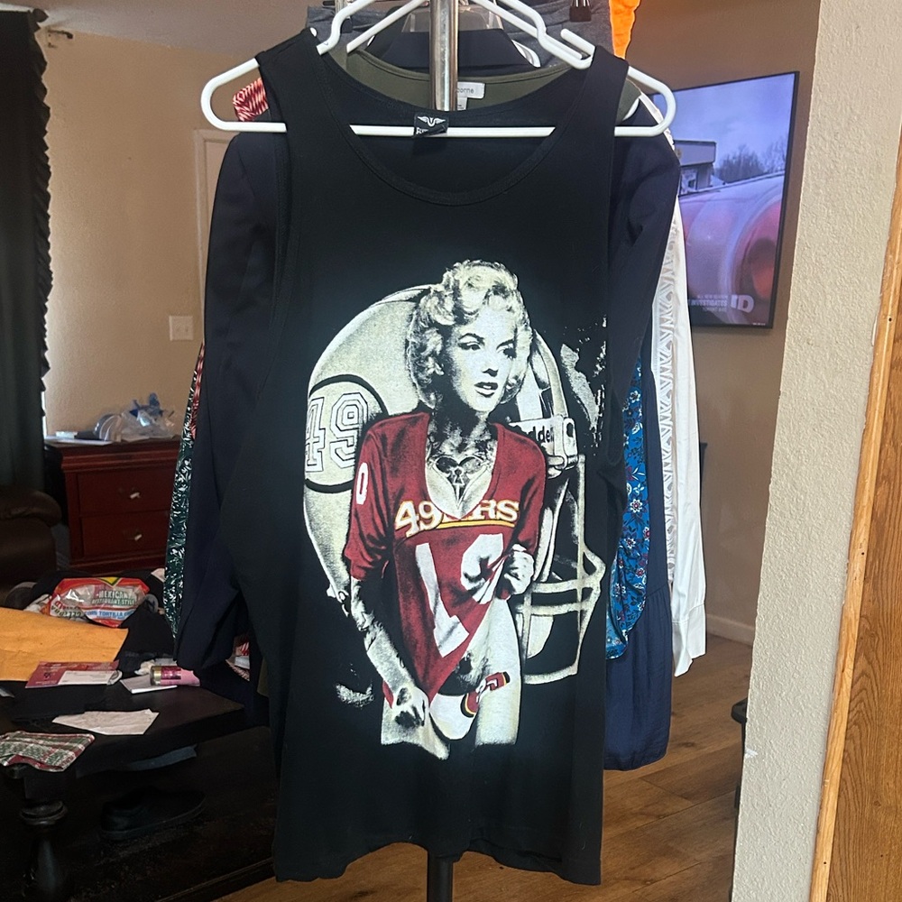 Black Sleeveless Top with Graphic Print